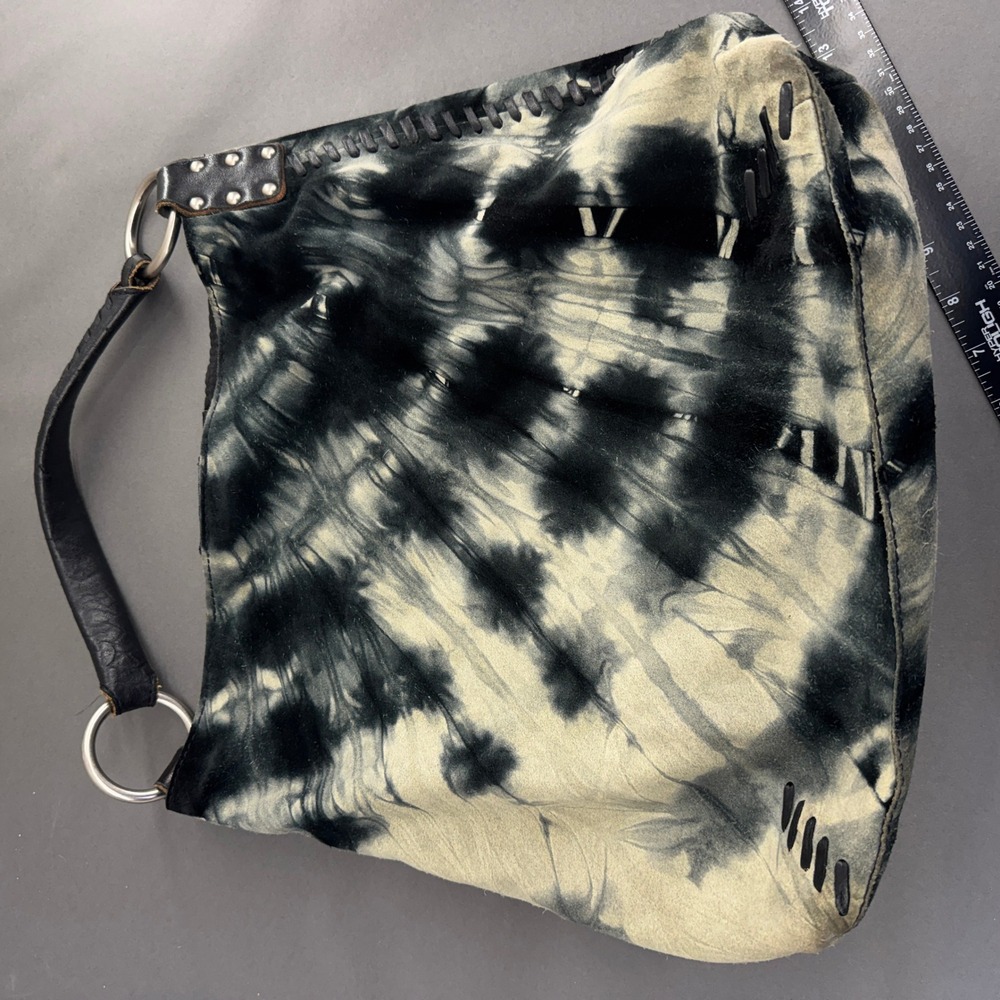 Lucky Brand Black & White Tie-Dye Leather Studded Hobo Bag - Picture 8 of 8